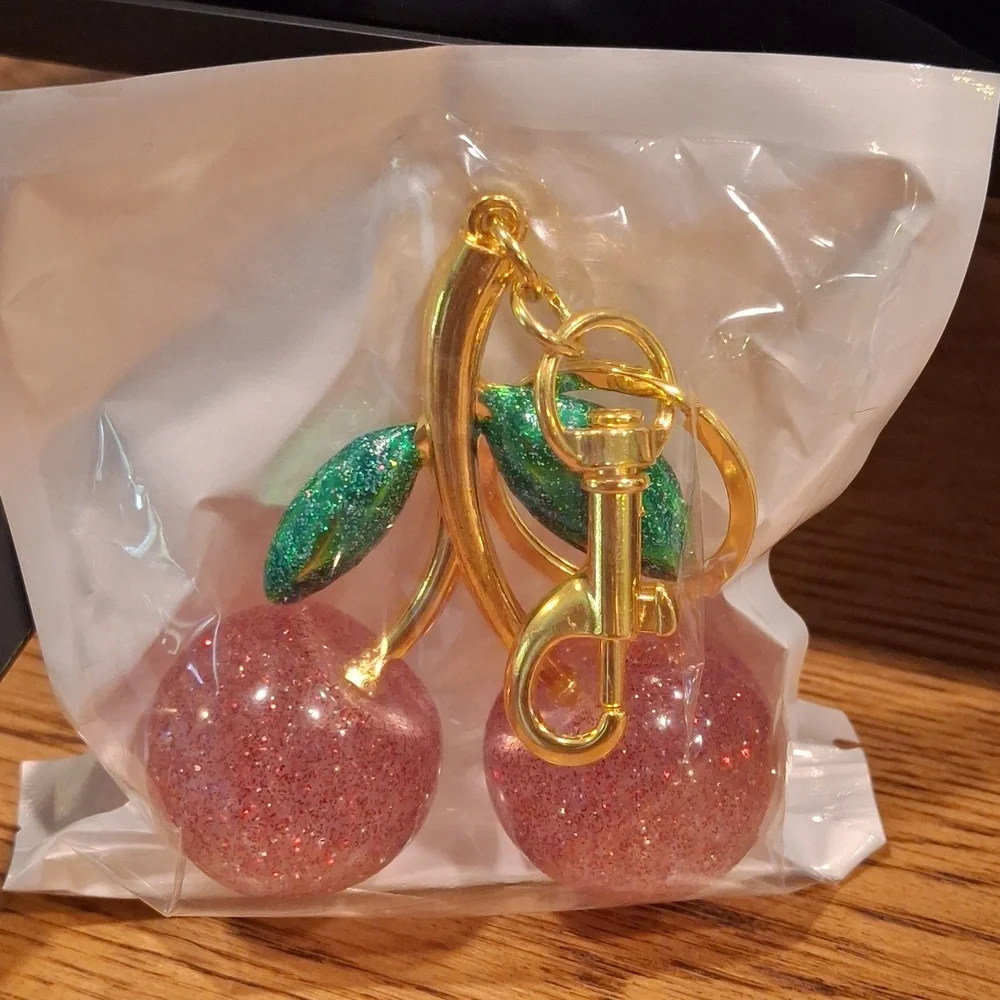 Sparkly Pink Cherry Keychain/Bag Charm